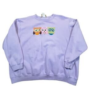 Artisans Sweatshirt Womens XXL Purple Owl Graphic Crewneck Cute Cottagecore
